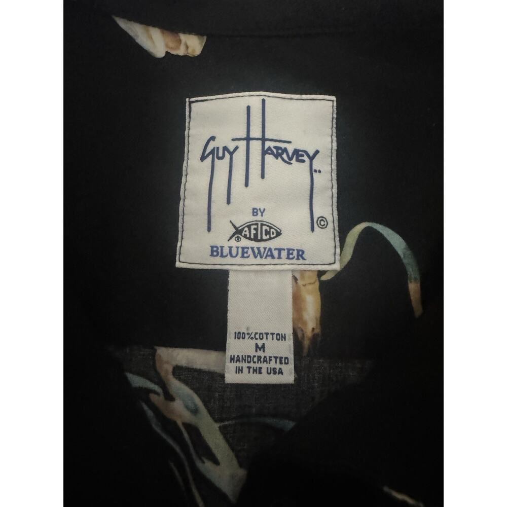 Vintage Guy Harvey By AFCO Bluewater Mens Black Button Up Hawaiian Shirt Aquatic - Picture 2 of 10